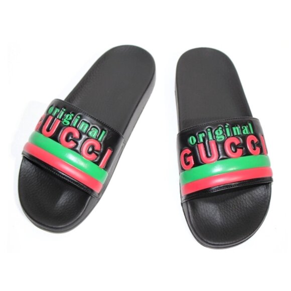 Gucci Mens 632183 Black Rubber 'Original Gucci' Slides Sandals, Sz. Gucci 8, 10 - Picture 1 of 15